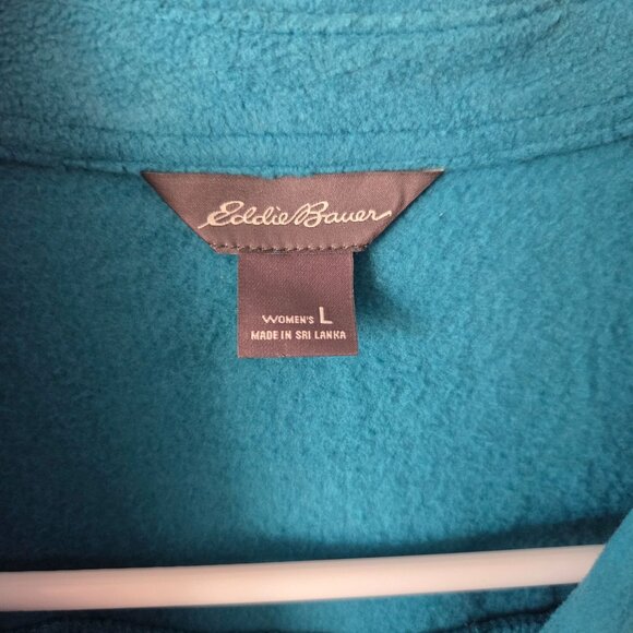 Eddie Bauer Womens L Teal Fleece Button-Up Shirt Sweater Paisley Pattern - Picture 5 of 9